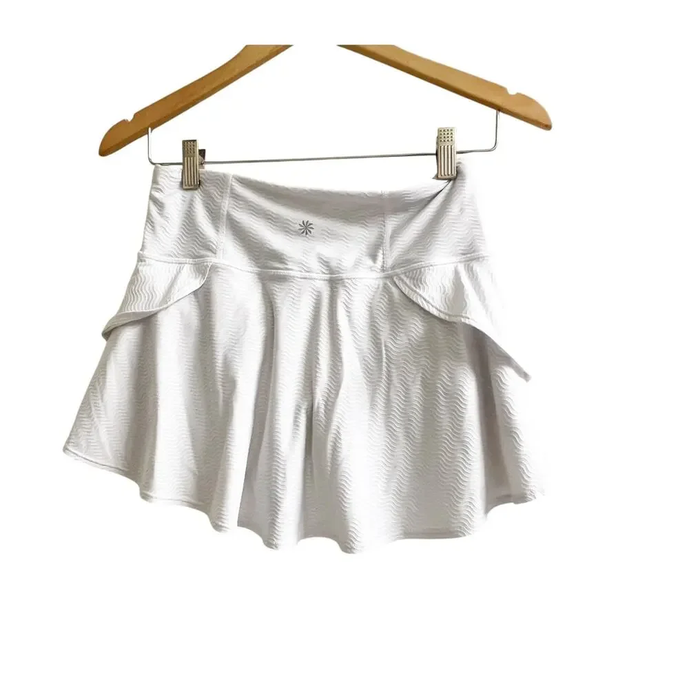 Athleta Serve Skort Girls Size XL White Squiggle Textured Ruffled Sportswear